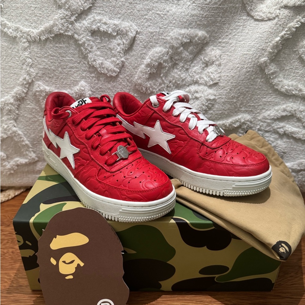 Bape Red Sneakers with White Accents